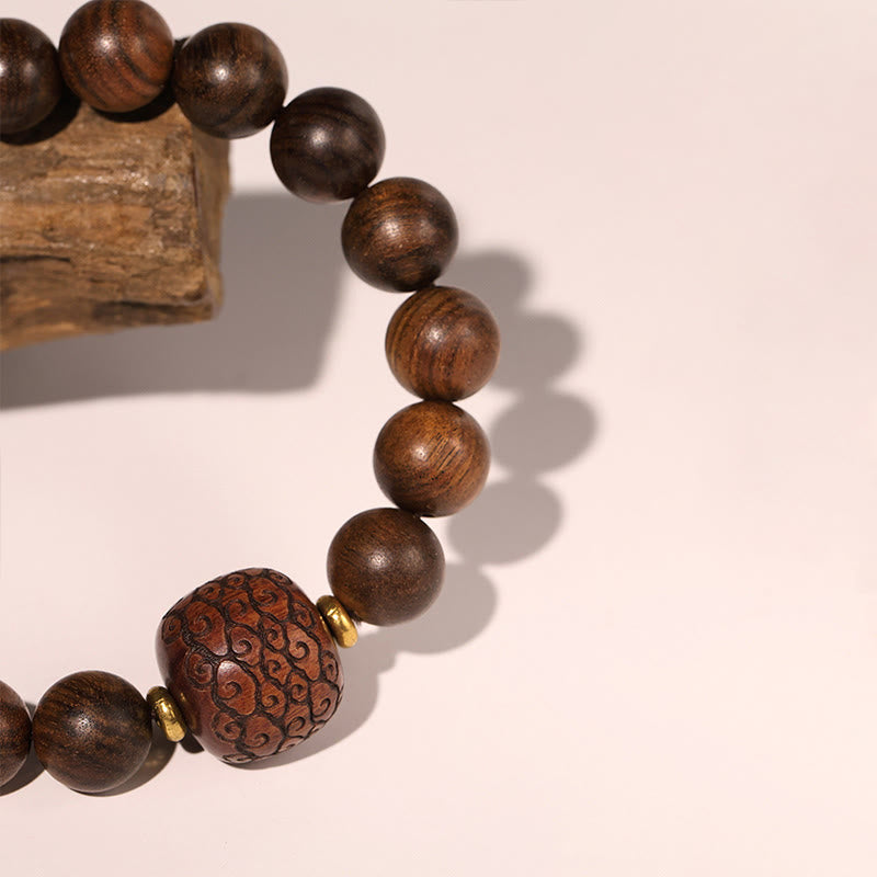 Braccialetto di calore con motivo in bambù , Buddha Stones, legno di palissandro, nuvole di buon auspicio, totem, carattere Fu
