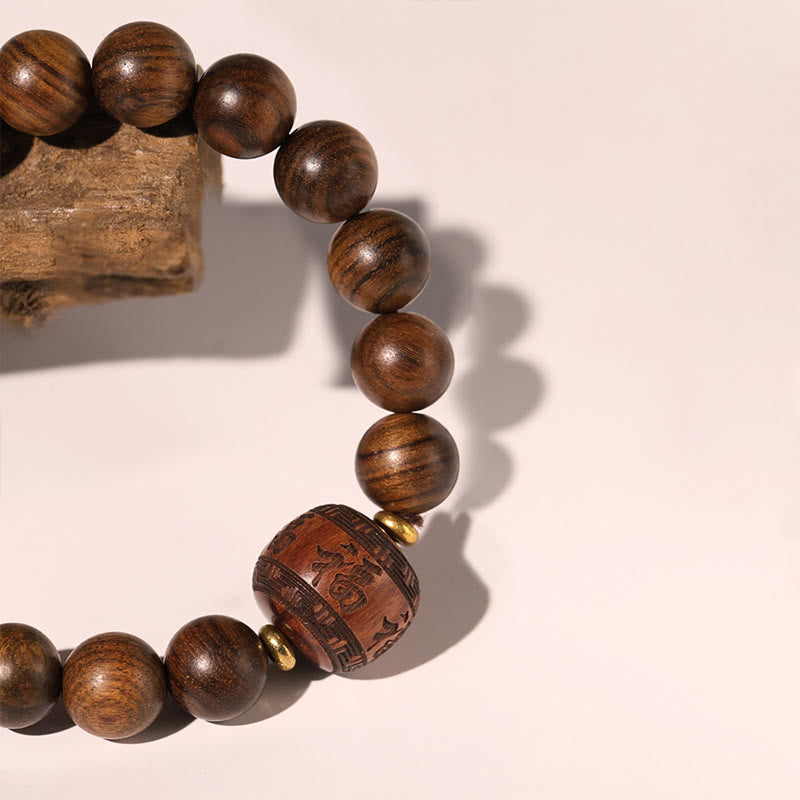 Braccialetto di calore con motivo in bambù , Buddha Stones, legno di palissandro, nuvole di buon auspicio, totem, carattere Fu