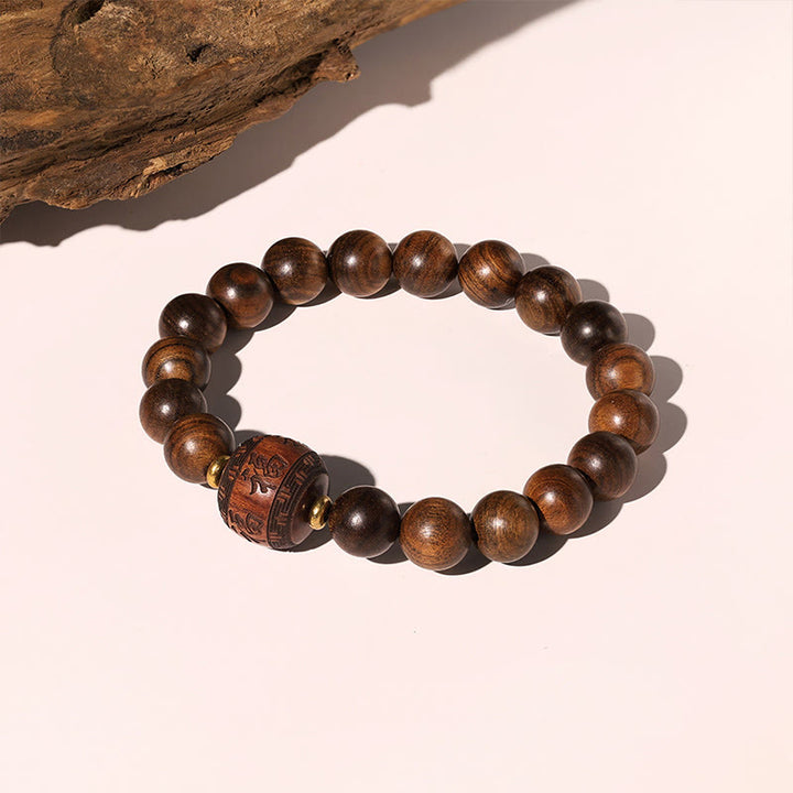 Braccialetto di calore con motivo in bambù , Buddha Stones, legno di palissandro, nuvole di buon auspicio, totem, carattere Fu