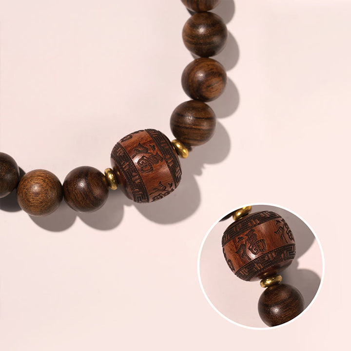 Braccialetto di calore con motivo in bambù , Buddha Stones, legno di palissandro, nuvole di buon auspicio, totem, carattere Fu