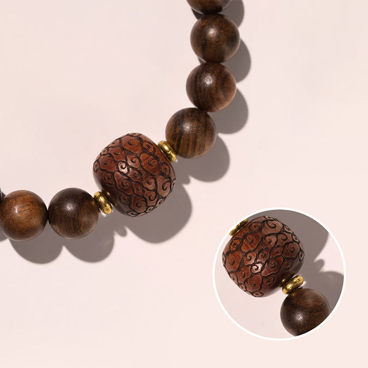 Braccialetto di calore con motivo in bambù , Buddha Stones, legno di palissandro, nuvole di buon auspicio, totem, carattere Fu