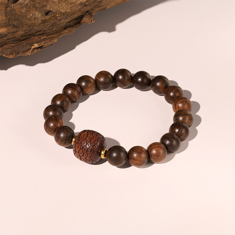 Braccialetto di calore con motivo in bambù , Buddha Stones, legno di palissandro, nuvole di buon auspicio, totem, carattere Fu