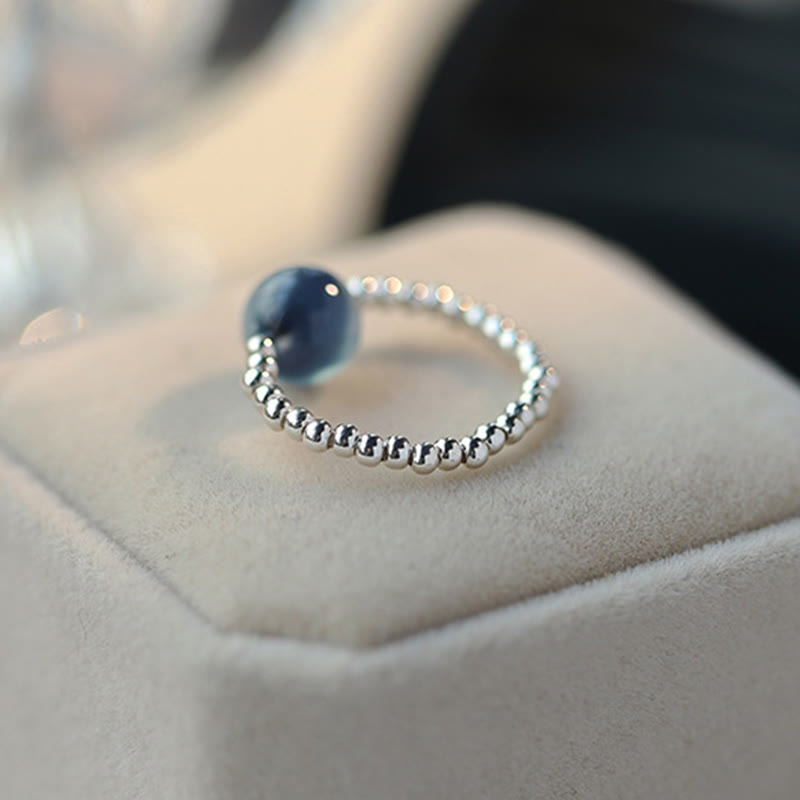 Anello con perline curative in agata blu caramellata in argento sterling 925 Buddha Stones