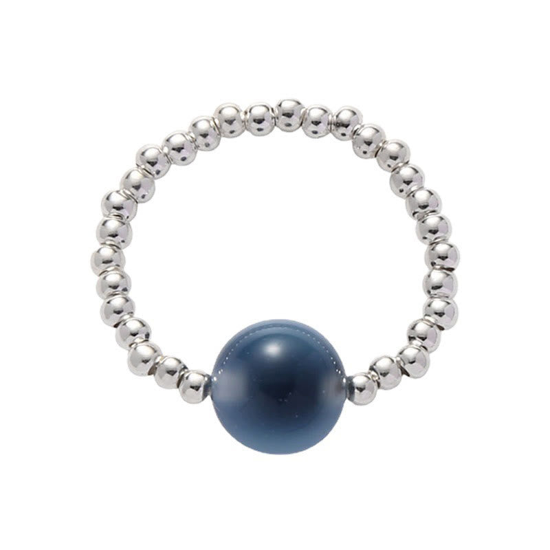 Anello con perline curative in agata blu caramellata in argento sterling 925 Buddha Stones