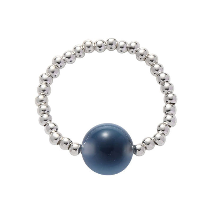 Anello con perline curative in agata blu caramellata in argento sterling 925 Buddha Stones