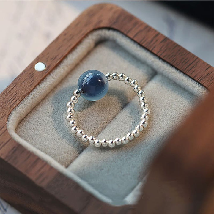 Anello con perline curative in agata blu caramellata in argento sterling 925 Buddha Stones