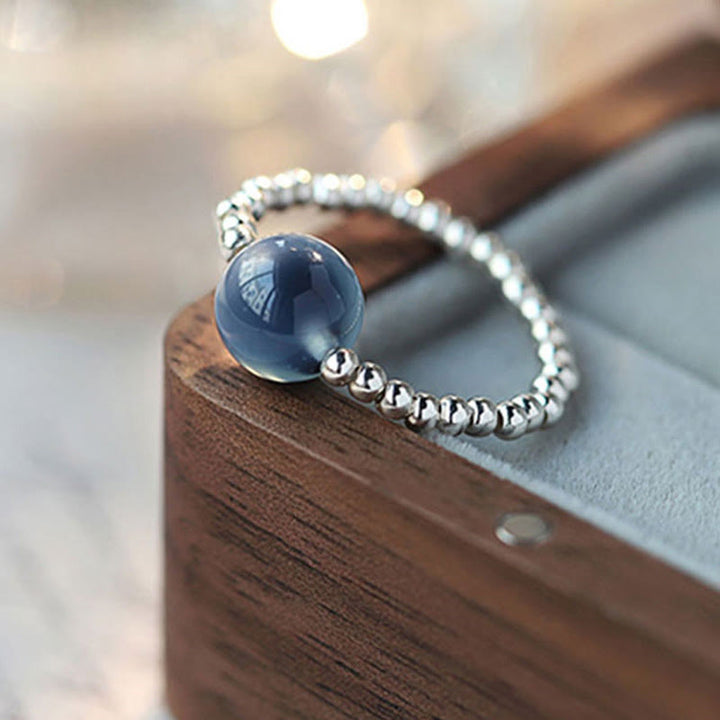 Anello con perline curative in agata blu caramellata in argento sterling 925 Buddha Stones