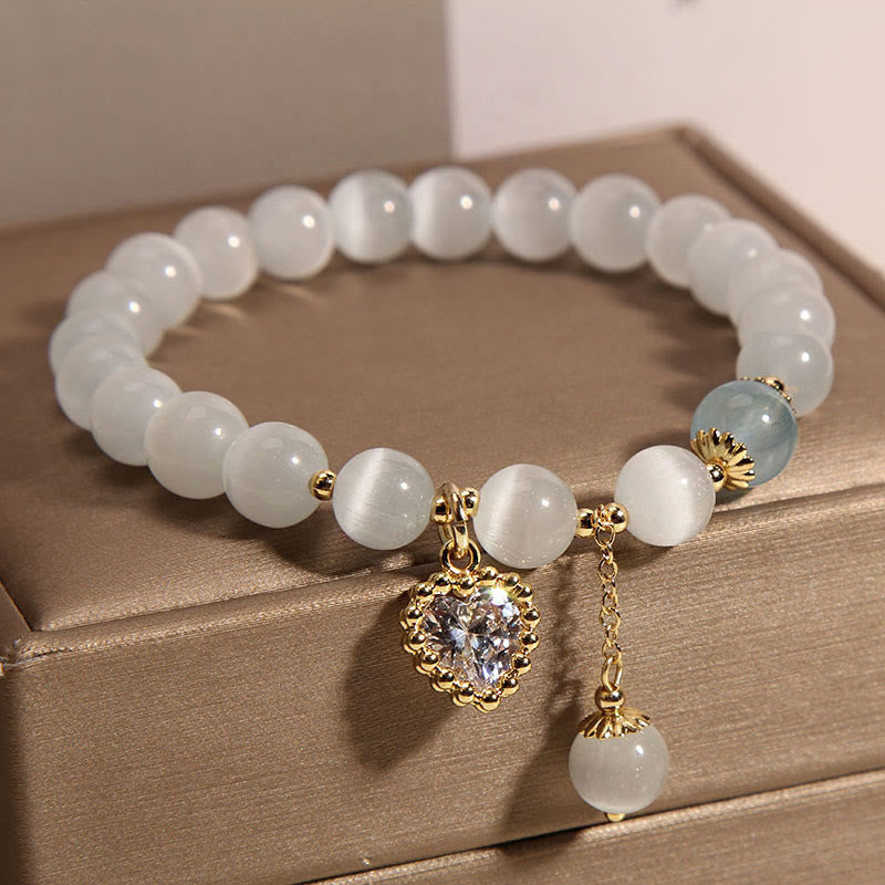 Braccialetto Buddha Stones Cat's Eye Crystal Heart Zircone Charm Peace Love