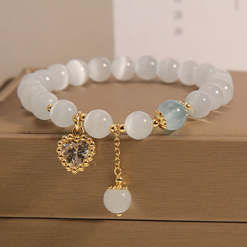 Braccialetto Buddha Stones Cat's Eye Crystal Heart Zircone Charm Peace Love