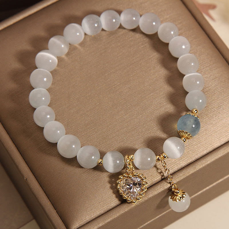 Braccialetto Buddha Stones Cat's Eye Crystal Heart Zircone Charm Peace Love