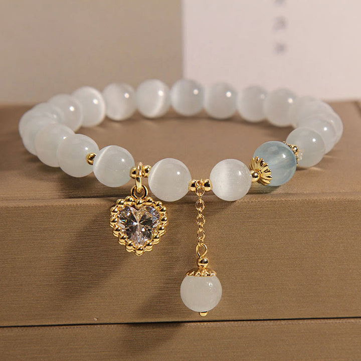 Braccialetto Buddha Stones Cat's Eye Crystal Heart Zircone Charm Peace Love