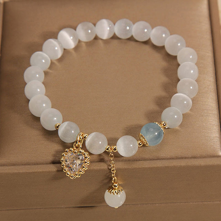 Braccialetto Buddha Stones Cat's Eye Crystal Heart Zircone Charm Peace Love