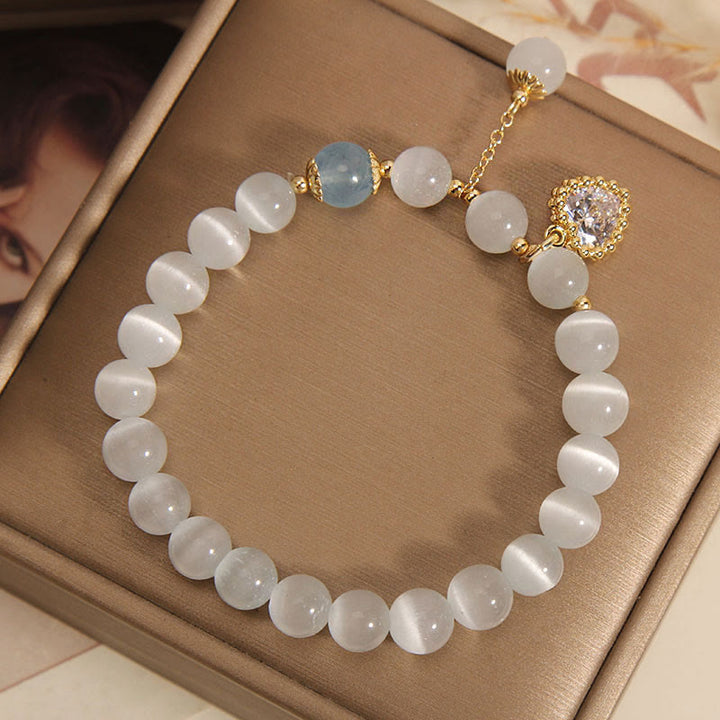 Braccialetto Buddha Stones Cat's Eye Crystal Heart Zircone Charm Peace Love