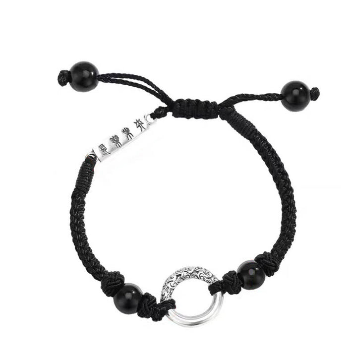 Braccialetto di protezione con fibbia della pace in onice nero in argento sterling 925 Buddha Stones