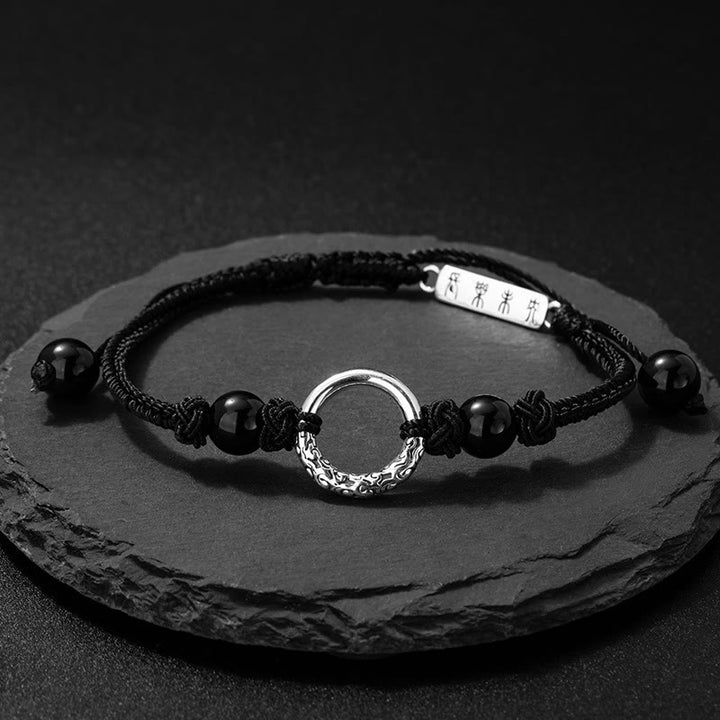 Braccialetto di protezione con fibbia della pace in onice nero in argento sterling 925 Buddha Stones