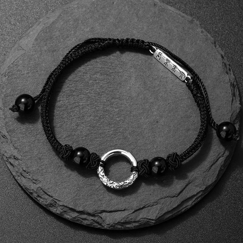 Braccialetto di protezione con fibbia della pace in onice nero in argento sterling 925 Buddha Stones
