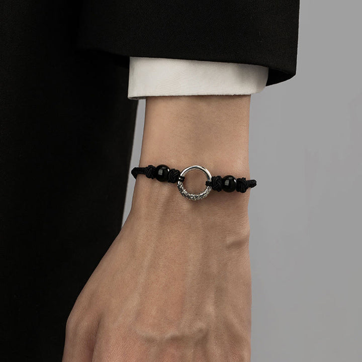 Braccialetto di protezione con fibbia della pace in onice nero in argento sterling 925 Buddha Stones