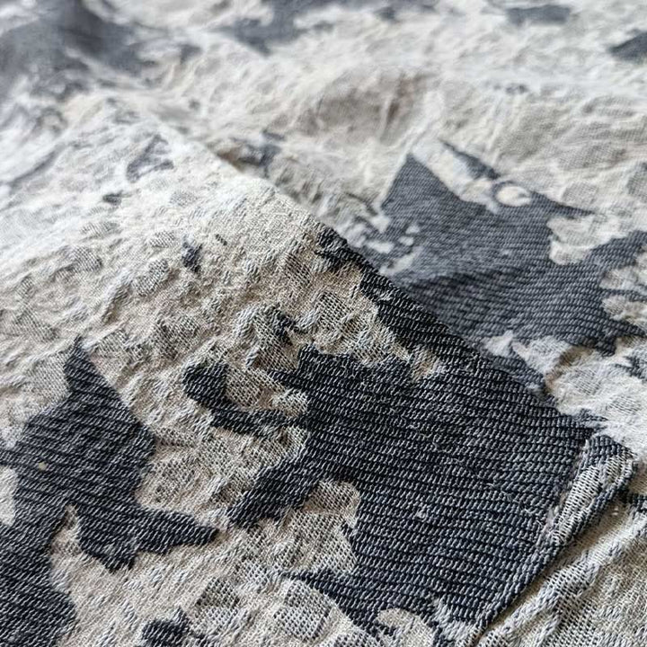 Camicia da giacca in lino di cotone a maniche lunghe con stampa grigia nera Buddha Stones Frog-button Design con tasche