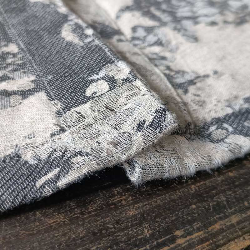 Camicia da giacca in lino di cotone a maniche lunghe con stampa grigia nera Buddha Stones Frog-button Design con tasche - image 10