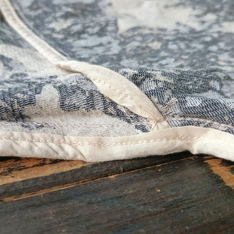 Camicia da giacca in lino di cotone a maniche lunghe con stampa grigia nera Buddha Stones Frog-button Design con tasche - image 13