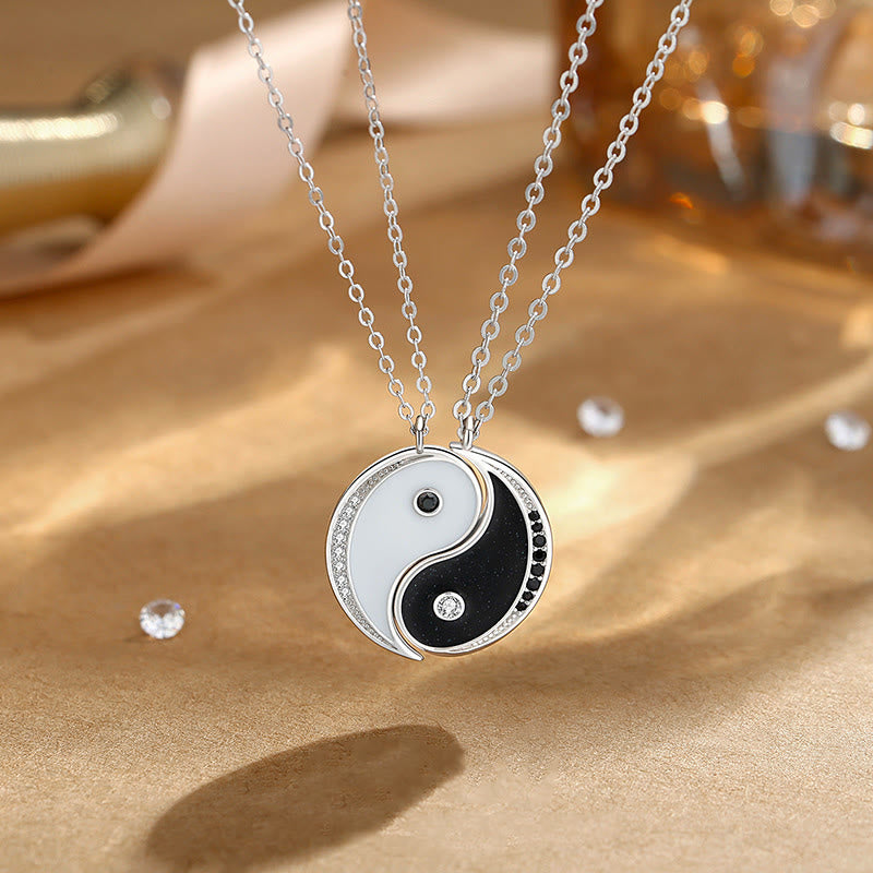 Collana pendente con simbolo Yin Yang in argento sterling 925 con Buddha Stones ciondolo armonioso - 2 pezzi Yin Yang bianco e nero - image 0