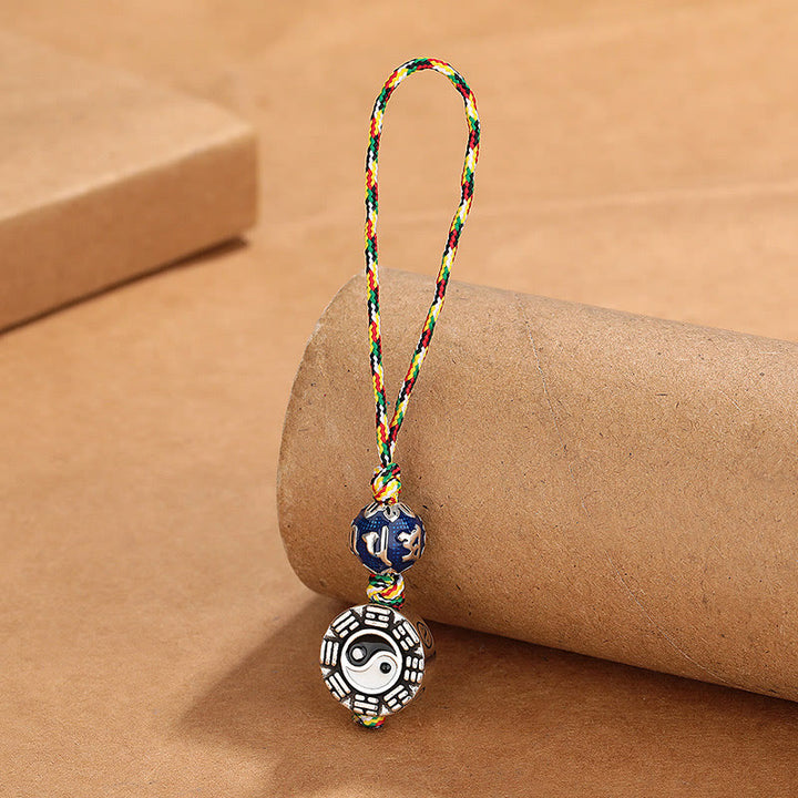 Portachiavi con Buddha Stones Yin Yang, simbolo Om Mani Padme Hum Bagua, in rame