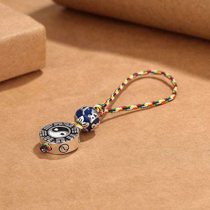 Portachiavi con Buddha Stones Yin Yang, simbolo Om Mani Padme Hum Bagua, in rame