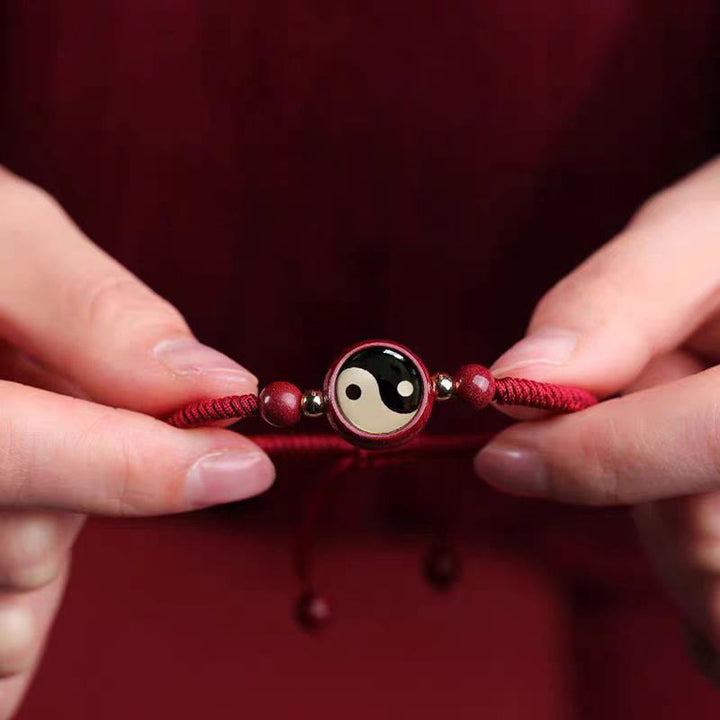 Buddha Stones, Cinabro della Fortuna, Filo Rosso, Simbolo Yin Yang, Braccialetto di Benedizione Bagua