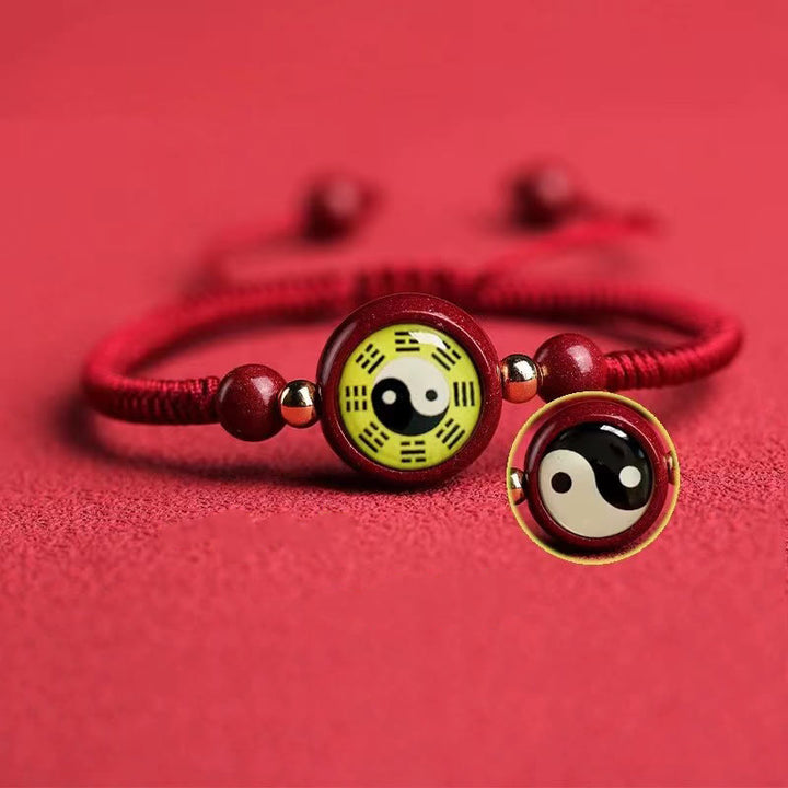 Buddha Stones, Cinabro della Fortuna, Filo Rosso, Simbolo Yin Yang, Braccialetto di Benedizione Bagua