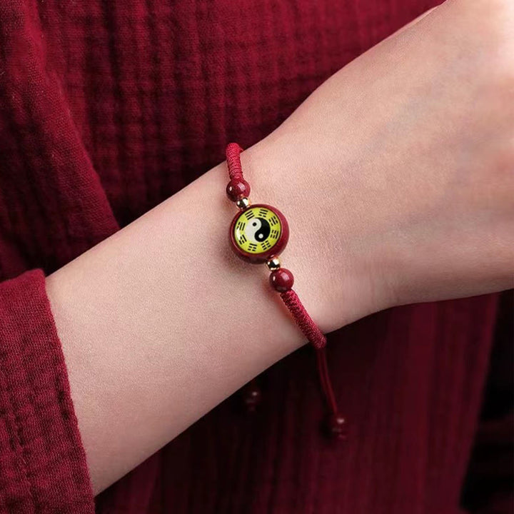 Buddha Stones, Cinabro della Fortuna, Filo Rosso, Simbolo Yin Yang, Braccialetto di Benedizione Bagua
