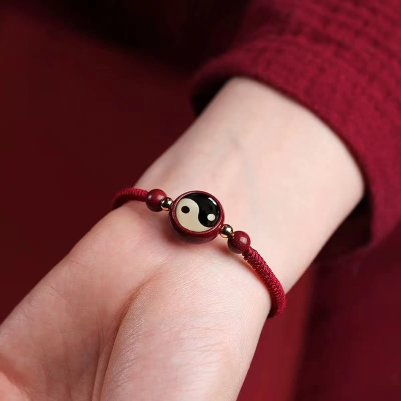 Buddha Stones, Cinabro della Fortuna, Filo Rosso, Simbolo Yin Yang, Braccialetto di Benedizione Bagua - image 10