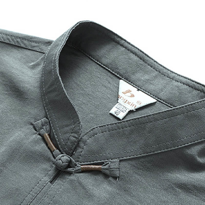 Buddha Stones Dragon Fu Character Tang Suit Camicia a maniche corte tradizionale Pantaloni a gamba larga Abbigliamento da uomo Set - image 3