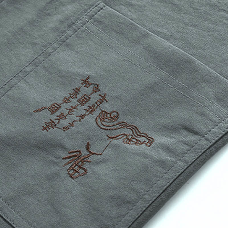 Buddha Stones Dragon Fu Character Tang Suit Camicia a maniche corte tradizionale Pantaloni a gamba larga Abbigliamento da uomo Set - image 10