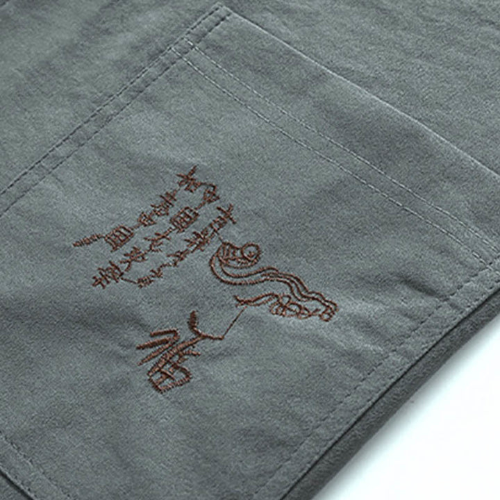 Buddha Stones Dragon Fu Character Tang Suit Camicia a maniche corte tradizionale Pantaloni a gamba larga Abbigliamento da uomo Set - image 10