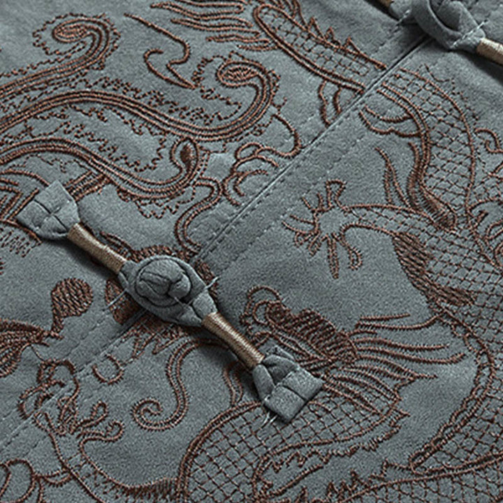 Buddha Stones Dragon Fu Character Tang Suit Camicia a maniche corte tradizionale Pantaloni a gamba larga Abbigliamento da uomo Set