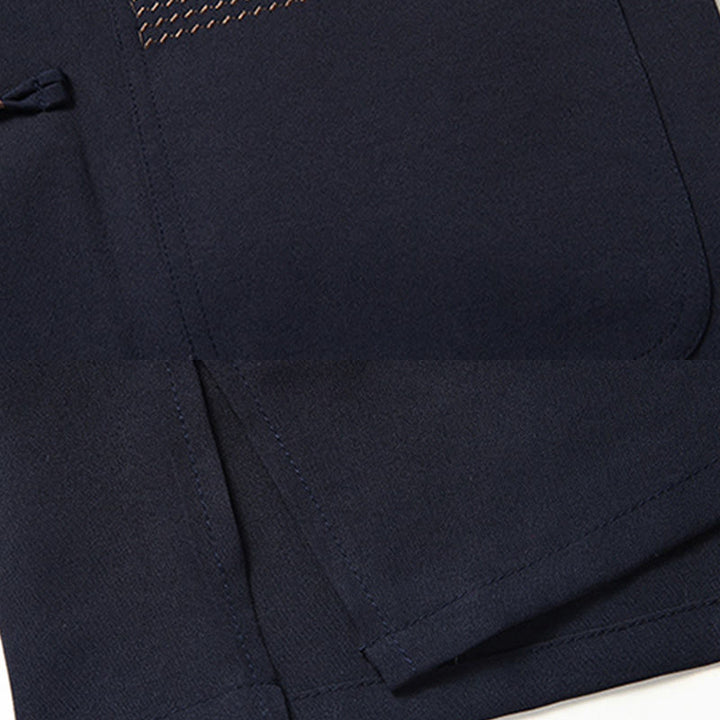Buddha Stones Fu Carattere Cinese Nodo Ricamo Tang Suit Tradizionale Manica Corta Top Pantaloni Abbigliamento Uomo Set