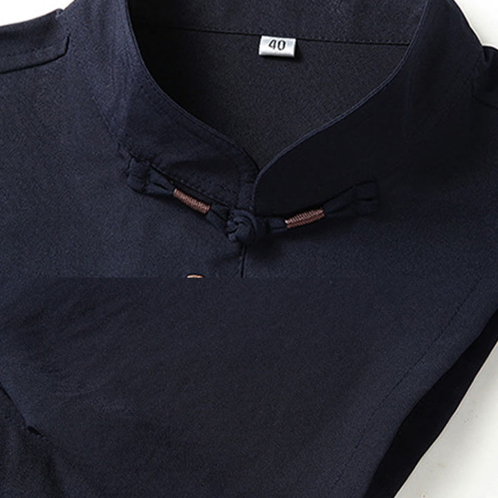 Buddha Stones Fu Carattere Cinese Nodo Ricamo Tang Suit Tradizionale Manica Corta Top Pantaloni Abbigliamento Uomo Set - image 8