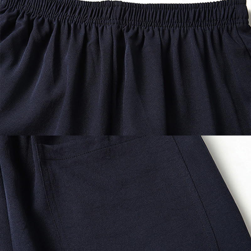 Buddha Stones Fu Carattere Cinese Nodo Ricamo Tang Suit Tradizionale Manica Corta Top Pantaloni Abbigliamento Uomo Set