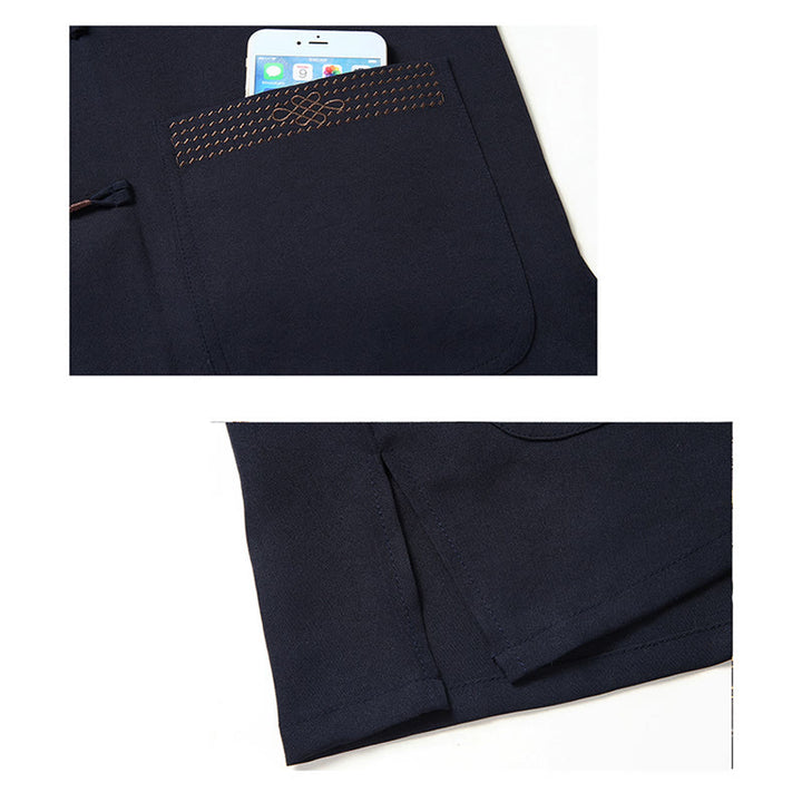 Buddha Stones Fu Carattere Cinese Nodo Ricamo Tang Suit Tradizionale Manica Corta Top Pantaloni Abbigliamento Uomo Set - image 15