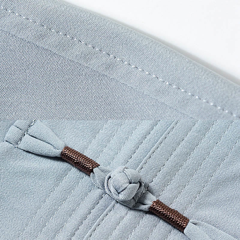 Buddha Stones Fu Character Ricamo Tang Suit Tradizionale Rana-Bottone Manica Corta Top Pantaloni Abbigliamento Uomo Set - image 9