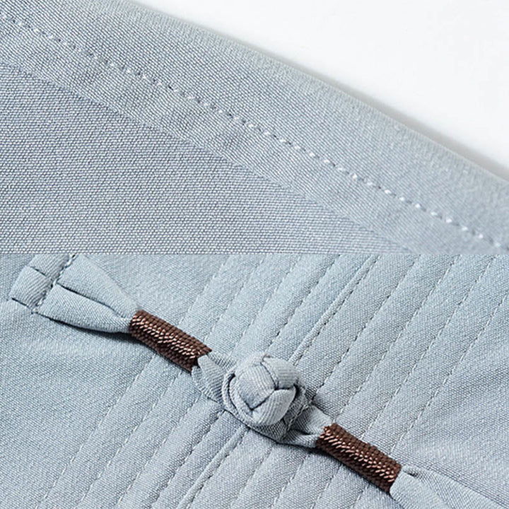 Buddha Stones Fu Character Ricamo Tang Suit Tradizionale Rana-Bottone Manica Corta Top Pantaloni Abbigliamento Uomo Set - image 9