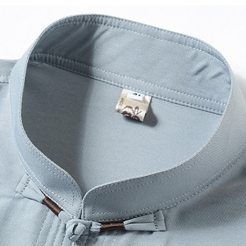 Buddha Stones Fu Character Ricamo Tang Suit Tradizionale Rana-Bottone Manica Corta Top Pantaloni Abbigliamento Uomo Set - image 7