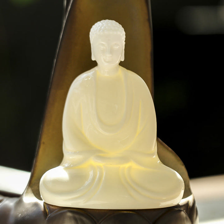 Buddha Stones a LED Buddha Hand Backflow Fumo Fontana Guarigione Bastoncino di Ceramica Bruciatore di Incenso Decorazione