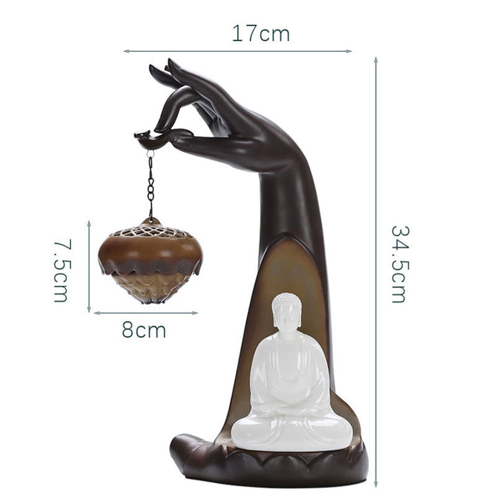 Buddha Stones a LED Buddha Hand Backflow Fumo Fontana Guarigione Bastoncino di Ceramica Bruciatore di Incenso Decorazione