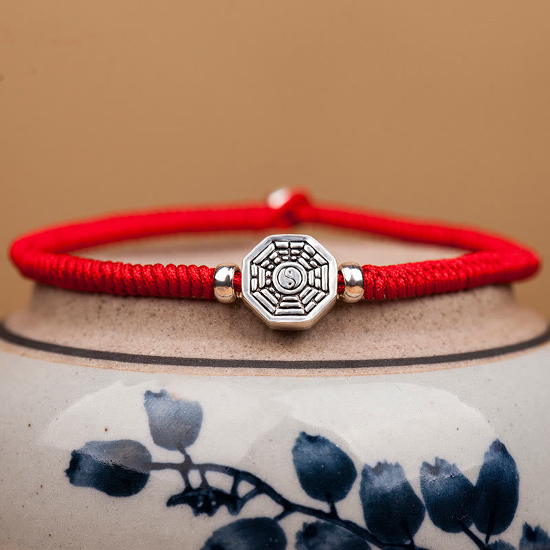 Braccialetto di concentrazione in corda di cinabro con simbolo Yin Yang Bagua in argento sterling 925 Buddha Stones - image 0