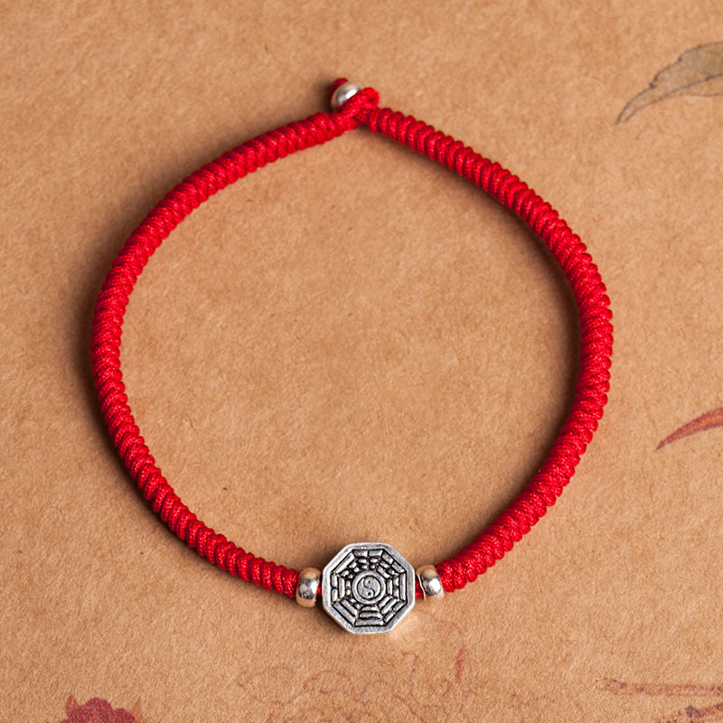 Braccialetto di concentrazione in corda di cinabro con simbolo Yin Yang Bagua in argento sterling 925 Buddha Stones - Corda rossa - 23 cm - image 1