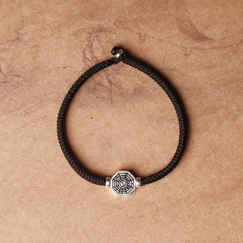 Braccialetto di concentrazione in corda di cinabro con simbolo Yin Yang Bagua in argento sterling 925 Buddha Stones - Corda nera - 23 centimetri - image 12
