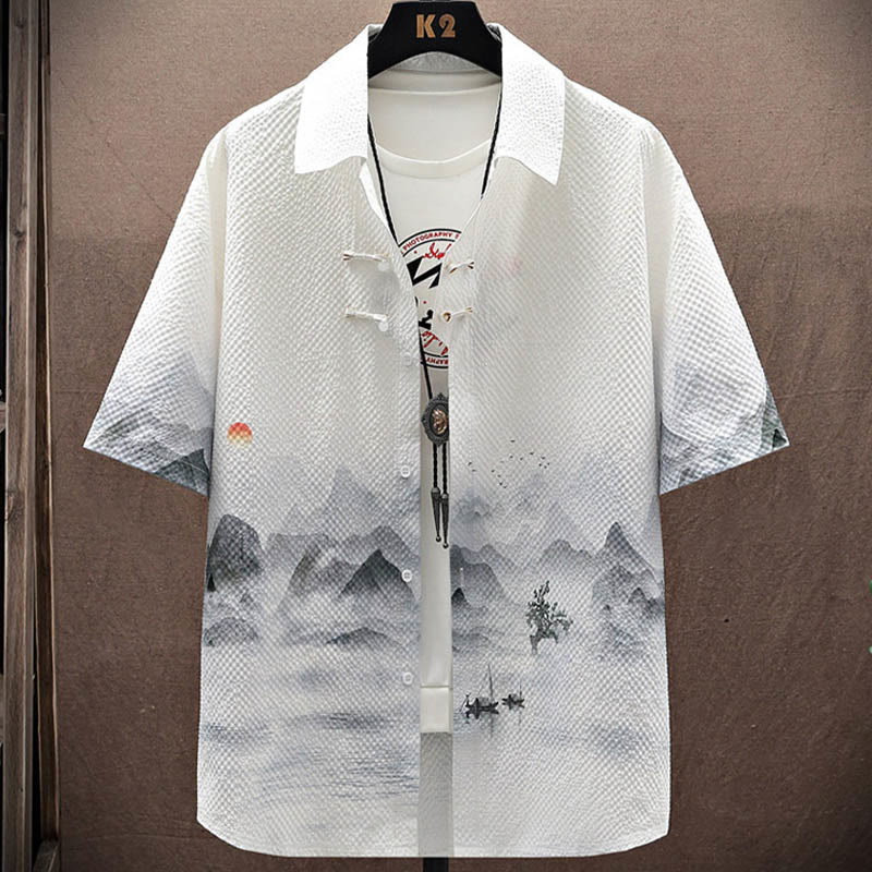 Set da uomo con pantaloncini a maniche corte con motivo a gazze e paesaggio Buddha Stones alberi di cocco