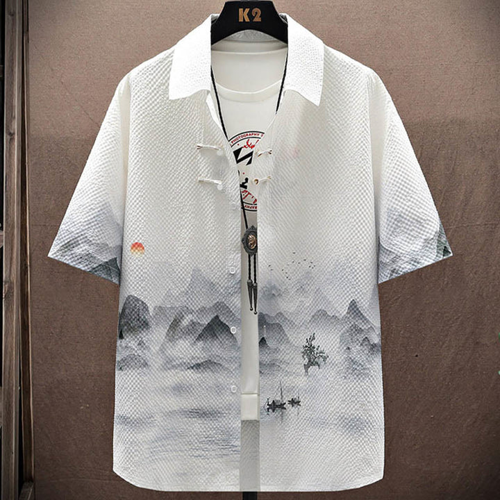 Set da uomo con pantaloncini a maniche corte con motivo a gazze e paesaggio Buddha Stones alberi di cocco