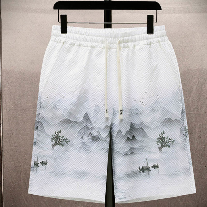 Set da uomo con pantaloncini a maniche corte con motivo a gazze e paesaggio Buddha Stones alberi di cocco